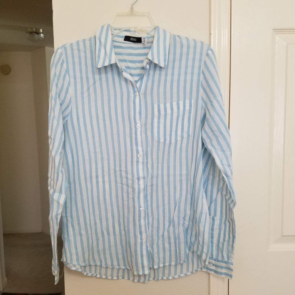 Urban Outfitters Blue and White Striped Blouse